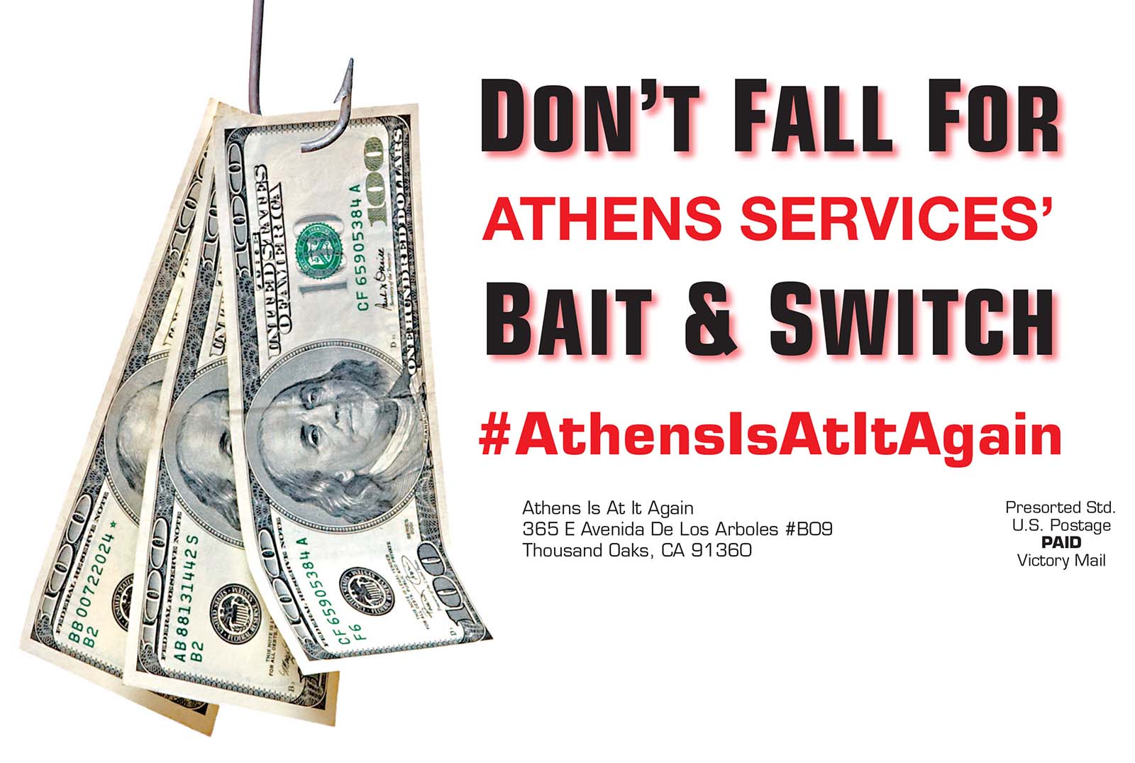 Direct mail piece covering Athens Services' polices and rate hikes